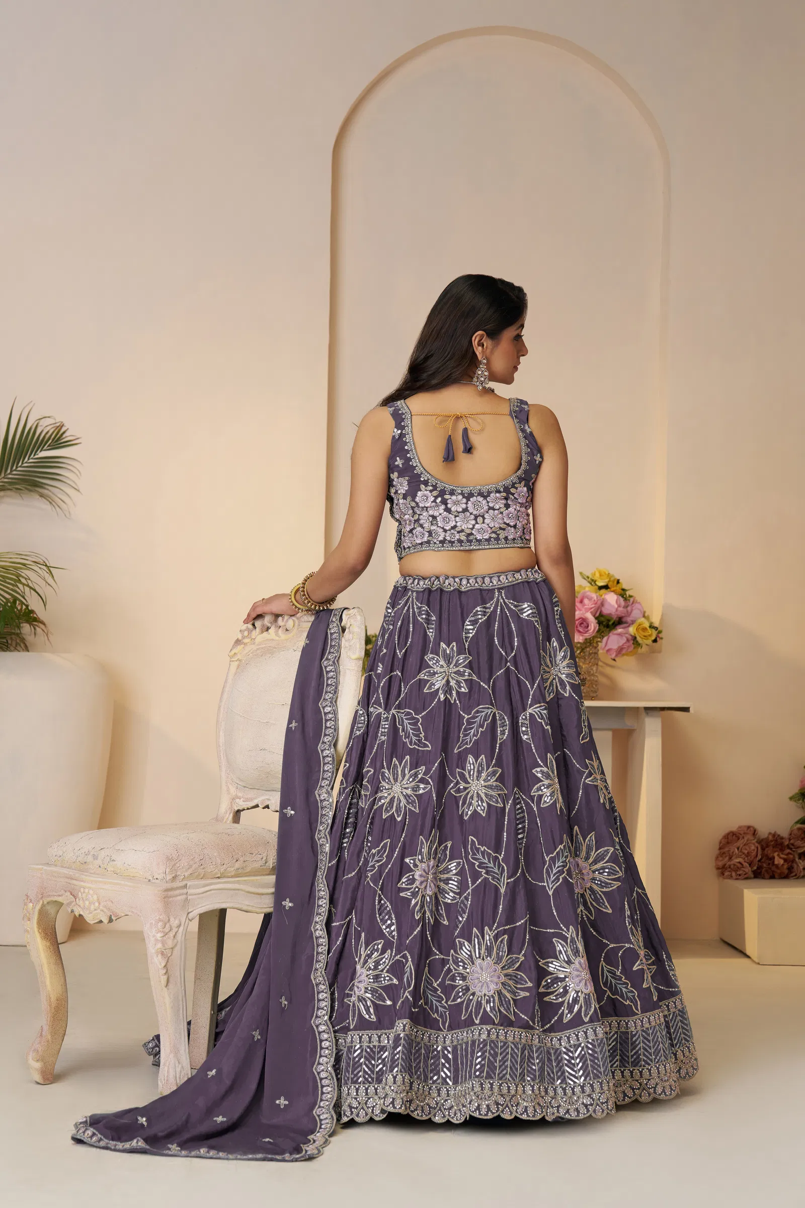 Kf 28 Purple Satin Silk Sequin Work Bridal Lehenga Wholesale Market